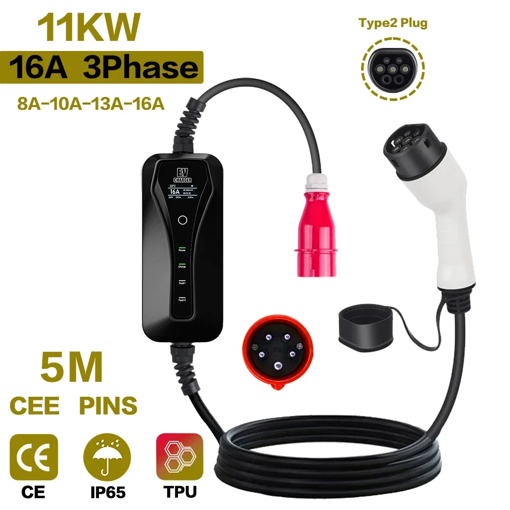 Type 2 Portable Ev Charger 11Kw Cee - Przenośna ładowarka EV 11KW 16A Typ2