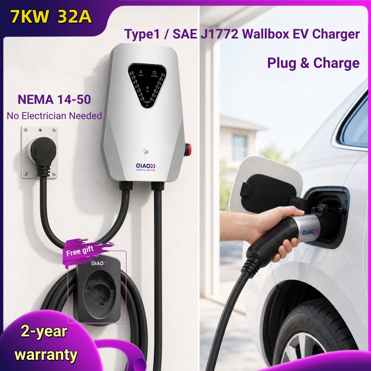 J1772 Evse 32A Level 2 Charger - Ładowarka EV Wallbox 7kW 32A Typ
